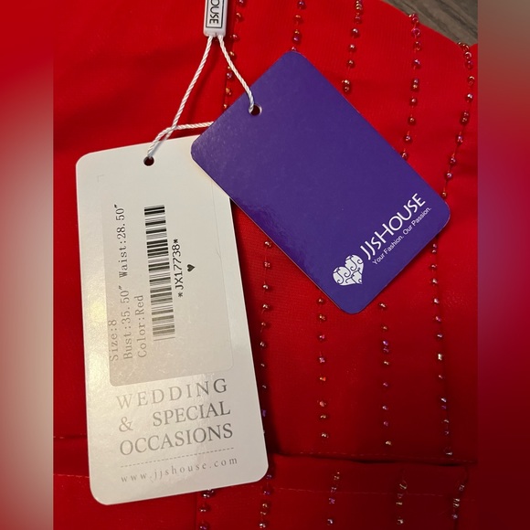 NWT JJ’s House Red Chiffon Embellished Formal Dress SZ 8 - Picture 6 of 16